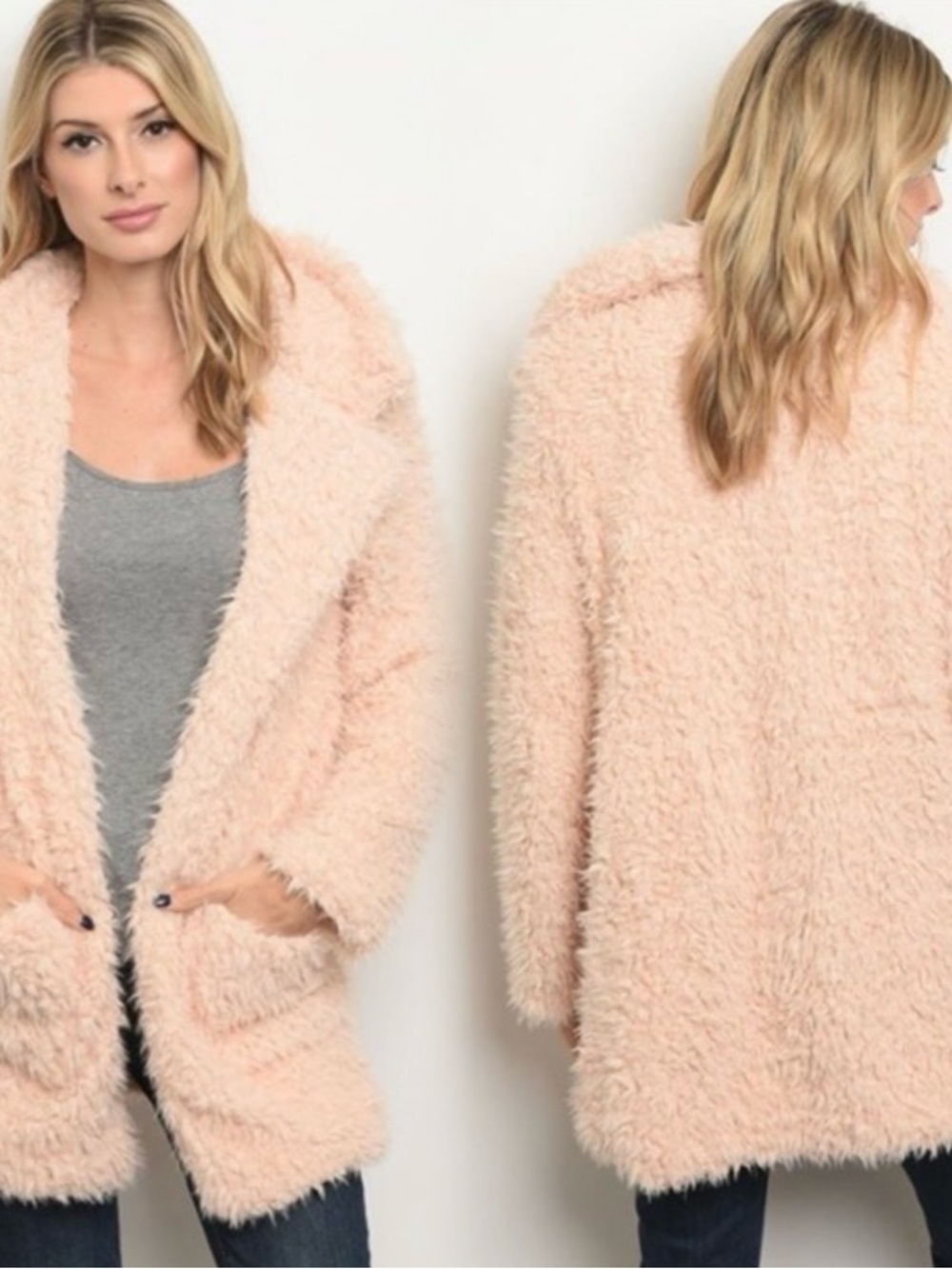 Plush Teddy Open-Front Coatigan - Blush Pink